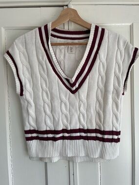 Vintage Y2K Varsity Cable Knit Sweater Vest Preppy Academia Jock Chic Size Med